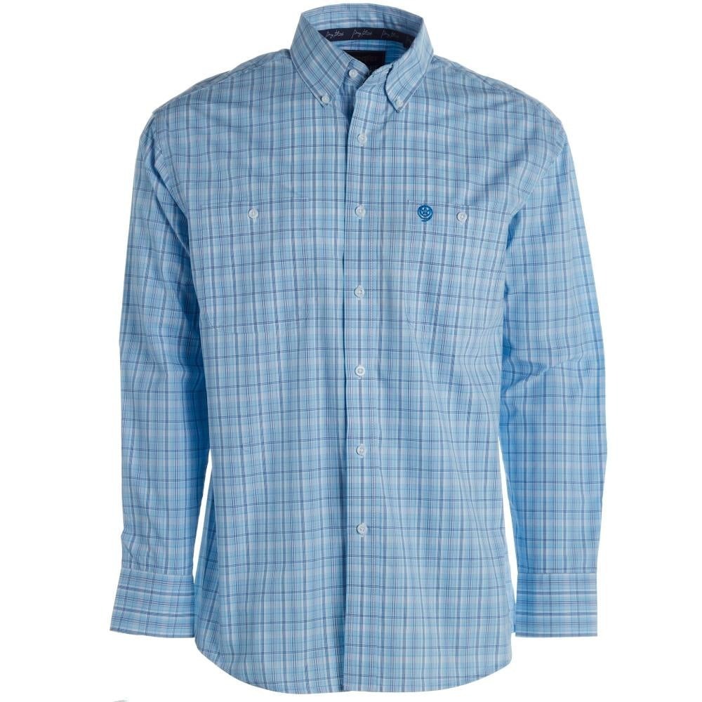 Wrangler George Strait Men L Blue Plaid Western Button Down Shirt Long Sleeve